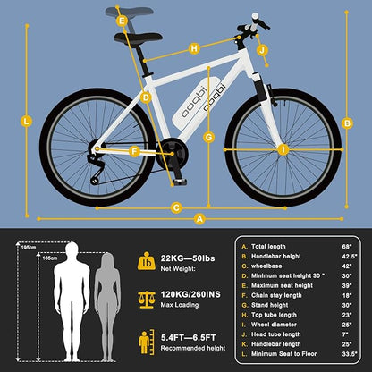 COASTA Electric Bike for Adults, 36V/48V 350W Motor with 13AH/10AH Battery Electric Bicycle 26” 20MPH Mountain Ebike