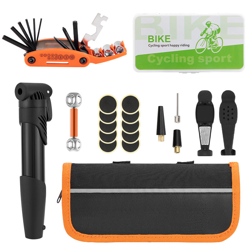 COASTA  Bicycle Repair Bag With Tire Pump, Portable Tool Kit for Camping Travel - Patches, Inflator, Maintenance Essentials All in One Safety Kit