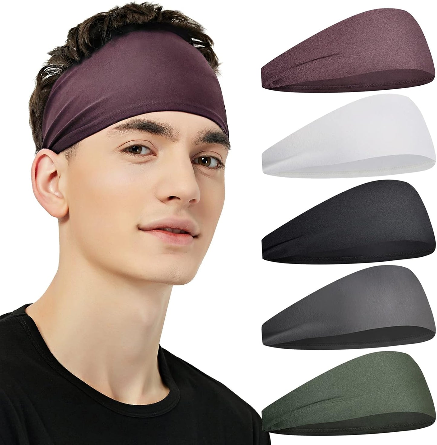 COASTA Sports Headbands for Men (5 Pack),Moisture Wicking Workout Headband, Sweatband Headbands for Running,Cycling,Football,Yoga,Hairband for Women and Men