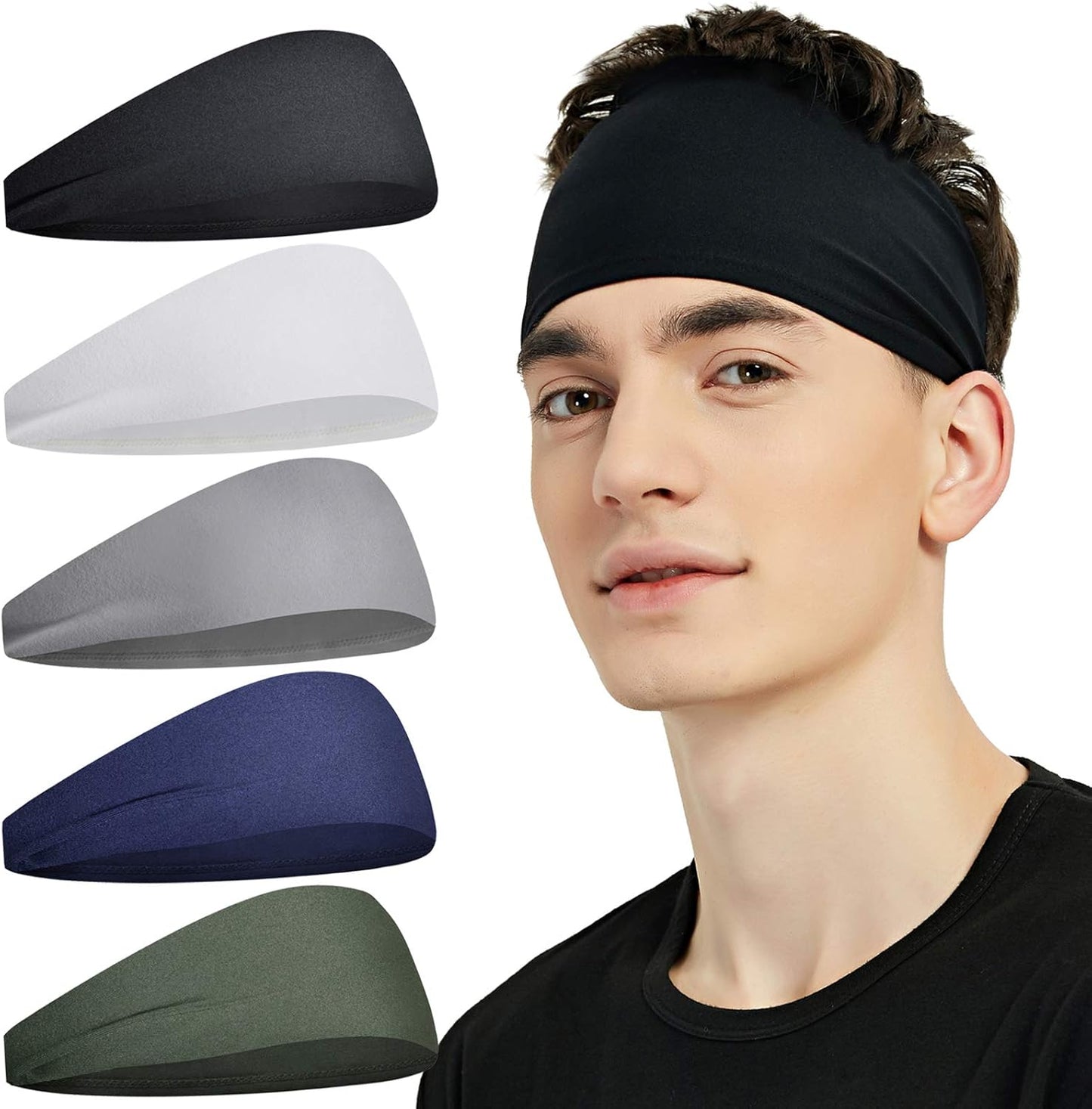 COASTA Sports Headbands for Men (5 Pack),Moisture Wicking Workout Headband, Sweatband Headbands for Running,Cycling,Football,Yoga,Hairband for Women and Men